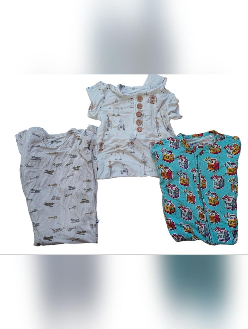 Set Of 3 Boys Bamboo PJs Bundle 12-18 month Airplanes Robots Snacks Posh Peanut